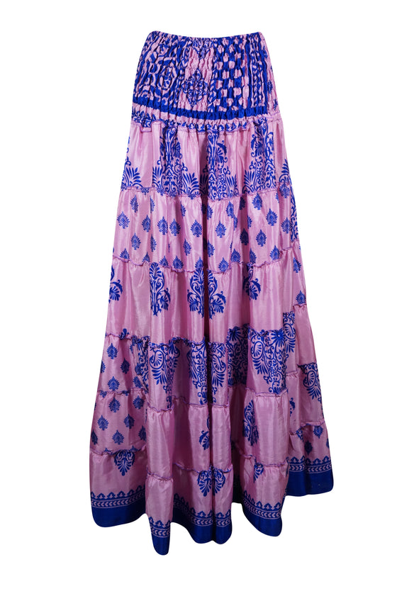 Summer Mauve Purple Floral Maxi Skirt Patchwork Boho Skirt Dress S/M