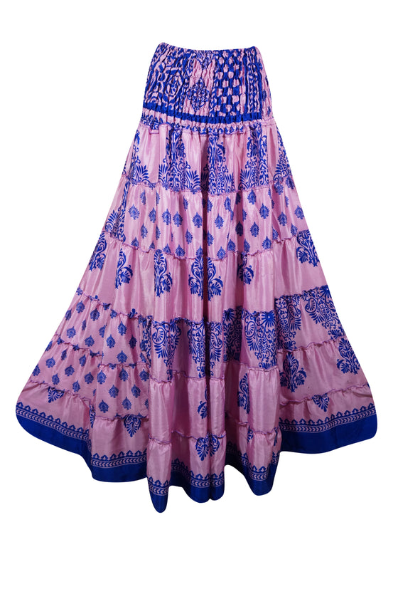 Summer Mauve Purple Floral Maxi Skirt Patchwork Boho Skirt Dress S/M