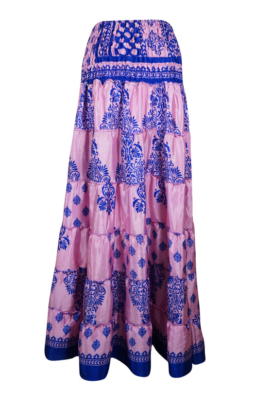 Summer Mauve Purple Floral Maxi Skirt Patchwork Boho Skirt Dress S/M