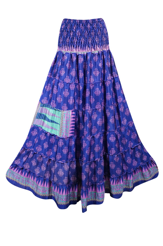 Bohemian Skirt Navy Blue Floral Maxi Skirt Stylish Boho Skirt Dress S/M