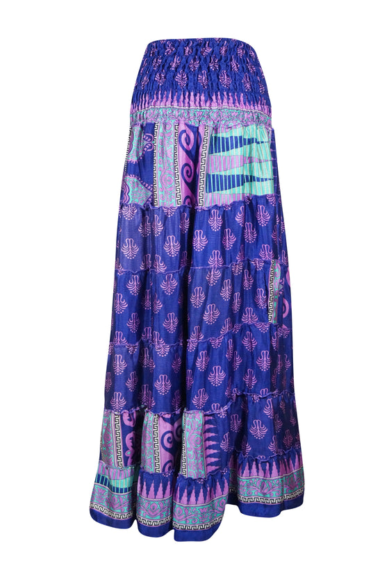 Bohemian Skirt Navy Blue Floral Maxi Skirt Stylish Boho Skirt Dress S/M