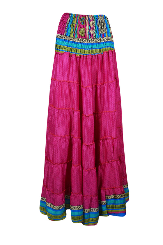 Women's Skirt Barbie Pink Floral Maxi Skirt Stylish Boho Skirt Dress S/M