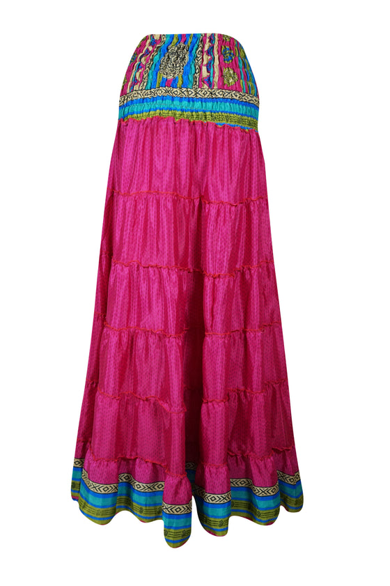 Women's Skirt Barbie Pink Floral Maxi Skirt Stylish Boho Skirt Dress S/M