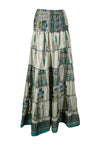 Summer Gray Blue Floral Maxi Skirt Patchwork Boho Skirt Dress S/M