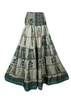 Summer Gray Blue Floral Maxi Skirt Patchwork Boho Skirt Dress S/M