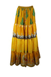 Trendy Flowy Skirt Yellow Floral Maxi Skirt Stylish Boho Skirt Dress S/M