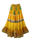 Trendy Flowy Skirt Yellow Floral Maxi Skirt Stylish Boho Skirt Dress S/M