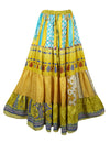 Trendy Flowy Skirt Yellow Blue  Maxi Skirt Stylish Boho Skirt Dress S/M