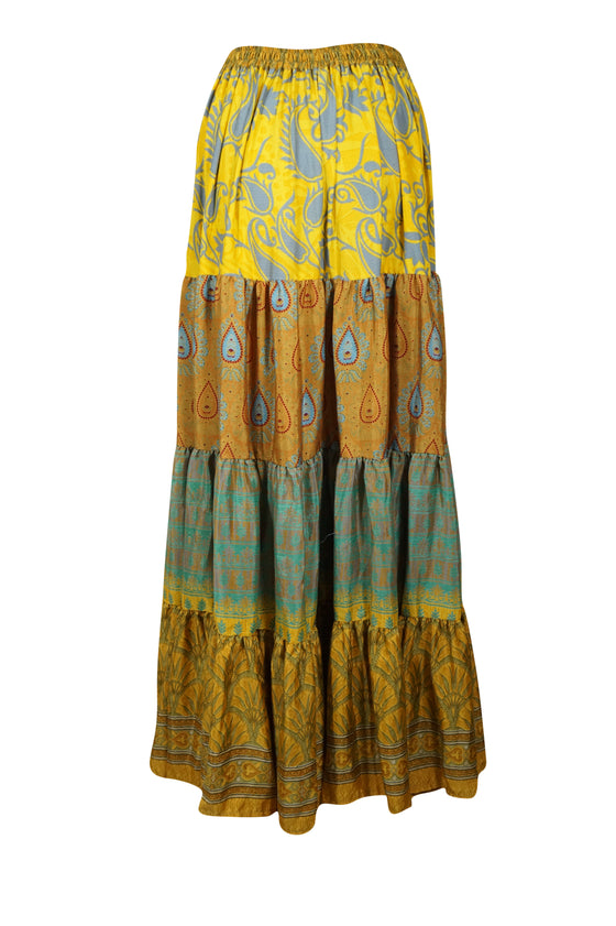 Trendy Flowy Skirt Yellow Floral Maxi Skirt Stylish Boho Skirt Dress S/M