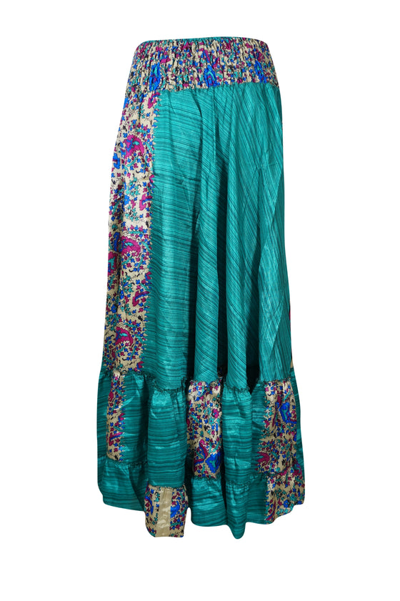 Trendy Flowy Skirt Sapphire Blue Floral Maxi Skirt Stylish Boho Skirt Dress S/M