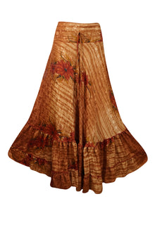  Women's Dark Orange Floral Maxi Skirt Patchwork Boho Skirt Dress S/M