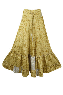  Women's Olive Green Floral Maxi Skirt Patchwork Boho Skirt Dress S/M
