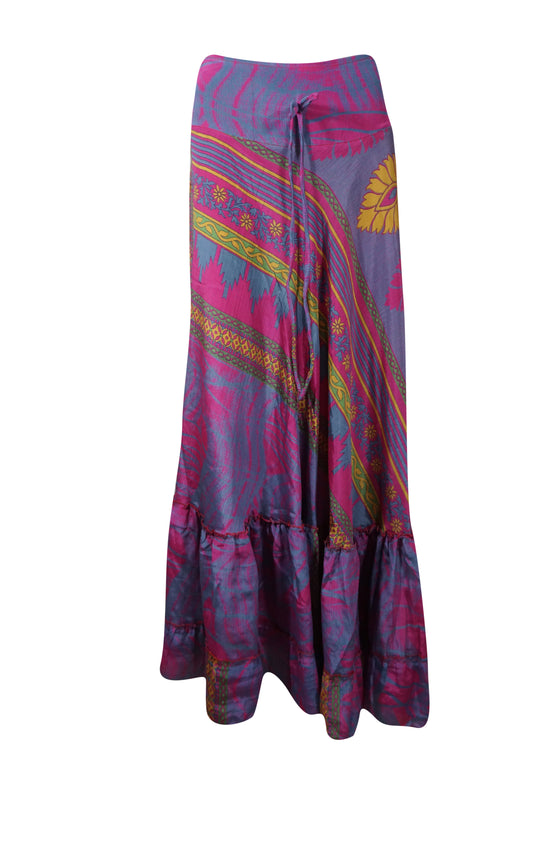 Women's Flowy Maxi Skirt Purple Floral Beach Maxi Skirt Patchwork Boho Skirt Dress M/L