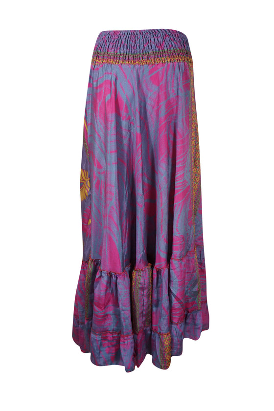 Women's Flowy Maxi Skirt Purple Floral Beach Maxi Skirt Patchwork Boho Skirt Dress M/L