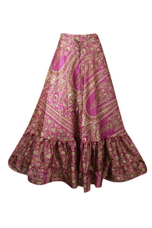  Women's Flowy Maxi Skirt Mulberry Pink Floral Beach Maxi Skirt Patchwork Boho Skirt Dress ML