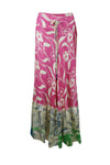 Women's Flowy Maxi Skirt Pink Floral Skirt Patchwork Boho Skirt Dress ML