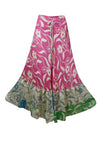 Women's Flowy Maxi Skirt Pink Floral Skirt Patchwork Boho Skirt Dress ML