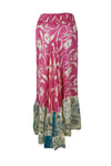 Women's Flowy Maxi Skirt Pink Floral Skirt Patchwork Boho Skirt Dress ML