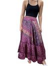 Summer Iris Purple Floral Beach Maxi Skirt Patchwork Boho Skirt Dress M/L