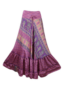  Women's Flowy Maxi Skirt Purple Floral Skirt Patchwork Boho Skirt Dress M/L