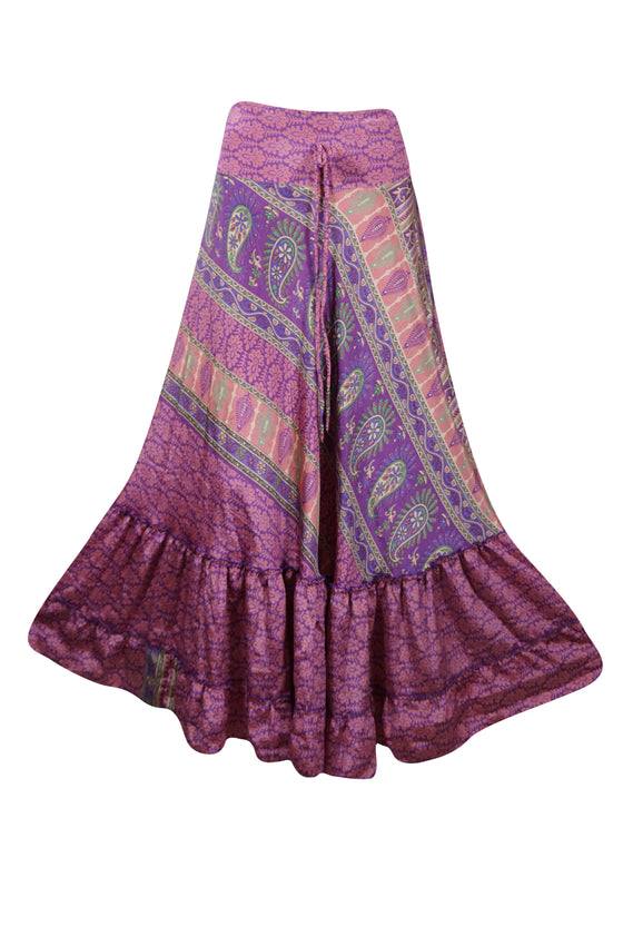 Women's Flowy Maxi Skirt Purple Floral Skirt Patchwork Boho Skirt Dress M/L