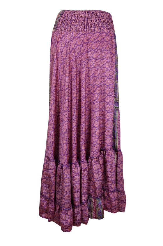 Women's Flowy Maxi Skirt Purple Floral Skirt Patchwork Boho Skirt Dress M/L