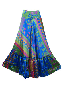  Women's Flowy Maxi Skirt Green Floral Skirt Tiered Ruffle Boho Skirt ML