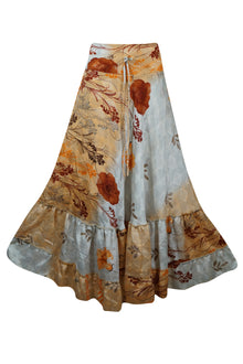  Women's Flowy Maxi Skirt Orange Floral Skirt Boho Ruffle Long Skirt ML