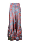 Flowy Skirts for Women Gray Red Beach Maxi Skirt Patchwork Boho Skirt Dress ML