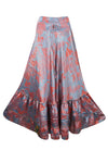 Flowy Skirts for Women Gray Red Beach Maxi Skirt Patchwork Boho Skirt Dress ML