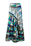 Flowy Skirts for Women Blue White Floral Beach Maxi Ruffle Boho Skirt ML