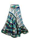 Flowy Skirts for Women Blue White Floral Beach Maxi Ruffle Boho Skirt ML