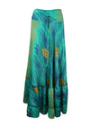Sea Green Flowy Skirts Floral Beach Tiered Ruffle Boho Maxi Skirt ML