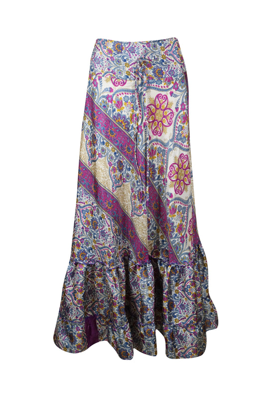 Flowy Skirts for Women Pink Blue Floral Beach Maxi Skirt Patchwork Boho Skirt Dress M/L