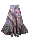 Flowy Skirts for Women Pink Blue Floral Beach Maxi Skirt Patchwork Boho Skirt Dress M/L