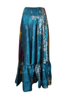 Flowy Skirts for Women Blue Yellow Floral Beach Maxi Skirt Tiered Ruffle Boho Skirt ML