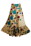 Flowy Skirts for Women Beige Box Print Beach Maxi Skirt Tiered Ruffle Boho Skirt ML