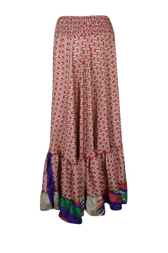 Woman's Skirt Pink Maxi Skirt Patchwork Boho Skirt Dress M/L