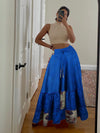 Womens Neon Blue Stylish  Beach Maxi Skirt Tiered Ruffle Boho Skirt ML