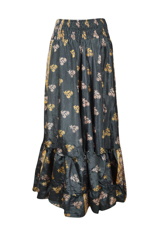 Maxi Skirts for Women Gray Floral Skirt Patchwork Boho Skirt Dress M/L