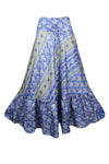 Skirts for Women Violet Blue Floral Maxi Skirt Tiered Ruffle Boho Skirt ML