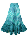 Long Skirt Sky Blue Floral Maxi Skirt Patchwork Boho Skirt Dress M/L