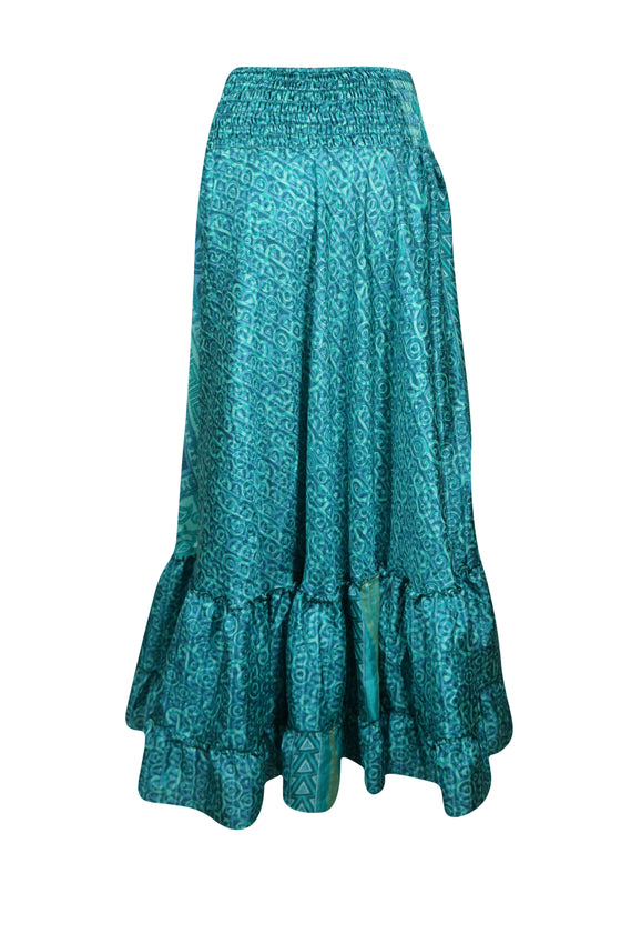 Long Skirt Sky Blue Floral Maxi Skirt Patchwork Boho Skirt Dress M/L