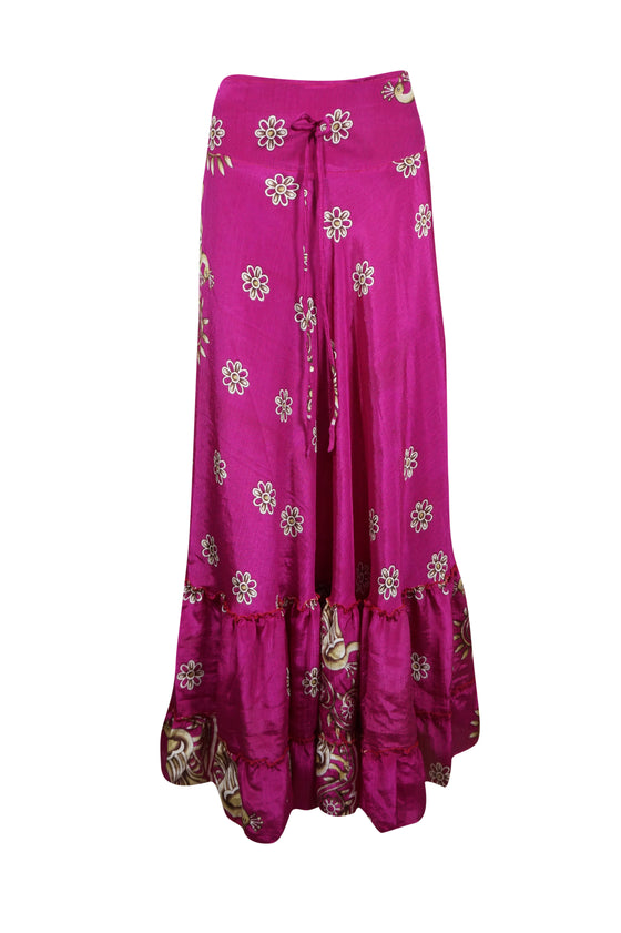 Long Skirt Magenta Pink Floral Beach Maxi Skirt Patchwork Boho Skirt Dress M/L