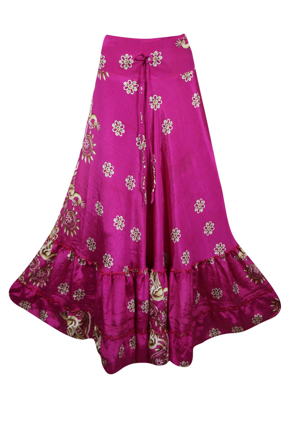 Long Skirt Magenta Pink Floral Beach Maxi Skirt Patchwork Boho Skirt Dress M/L