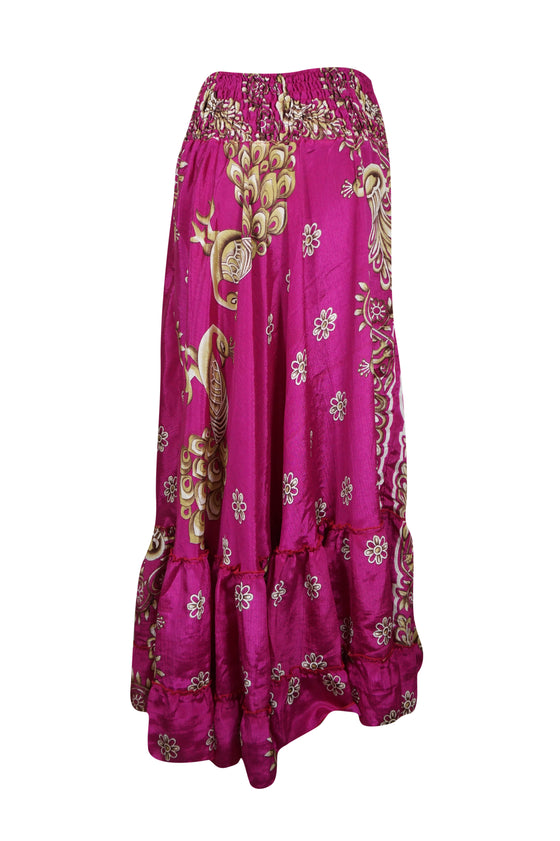 Long Skirt Magenta Pink Floral Beach Maxi Skirt Patchwork Boho Skirt Dress M/L