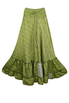  Maxi Skirts for Women Olive Green Floral Skirt Tiered Ruffle Boho Skirt ML