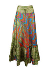 Maxi Skirts for Women Olive Green Floral Maxi Skirt Tiered Ruffle Skirt ML