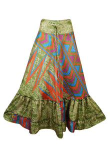  Summer Maxi Skirts for Women Olive Green Floral Maxi Skirt Tiered Ruffle Skirt ML