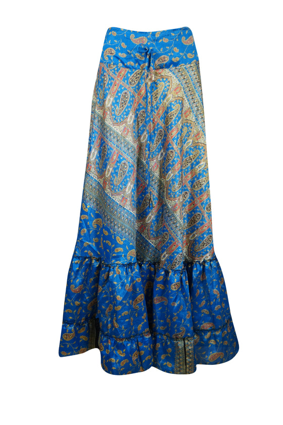 Woman's Maxi Skirt Lapis Blue Floral Maxi Skirt Tiered Stylish Boho Skirt ML